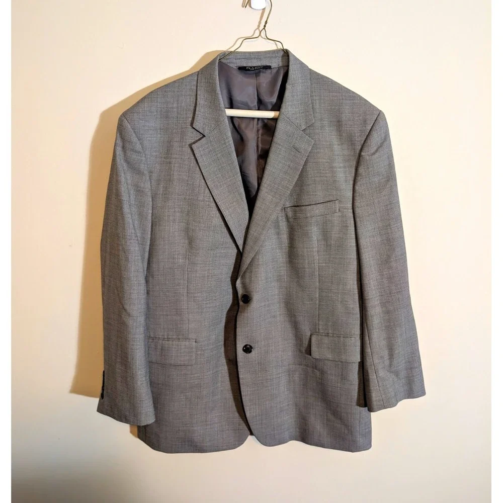 Jos A Bank Blazer Mens 48R Gray Wool Houndstooth 2 Button Notch Lapel